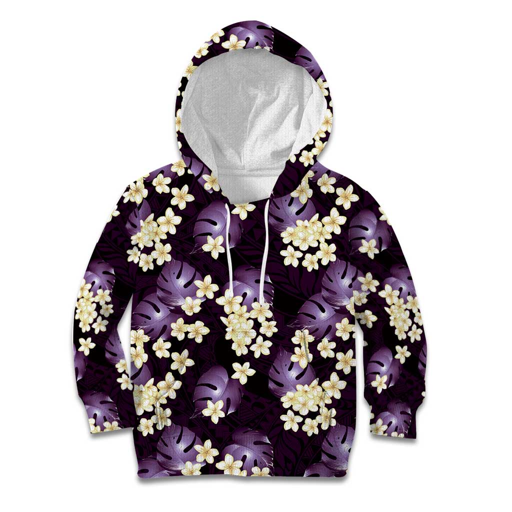 Purple Tropical Hawaii Kid Hoodie Seamless Monstera Plumeria Hawaiian Pattern LT14 Hoodie Purple - Polynesian Pride