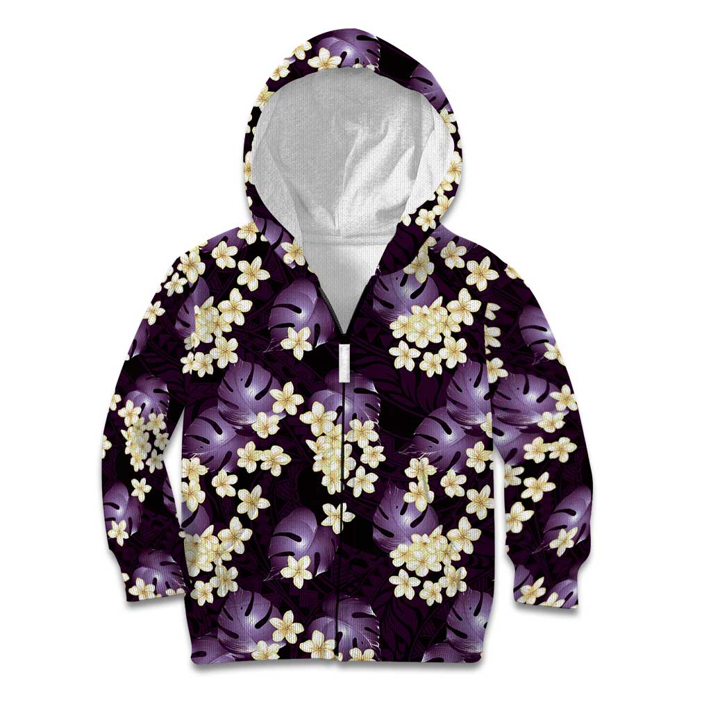Purple Tropical Hawaii Kid Hoodie Seamless Monstera Plumeria Hawaiian Pattern LT14 Zip Hoodie Purple - Polynesian Pride