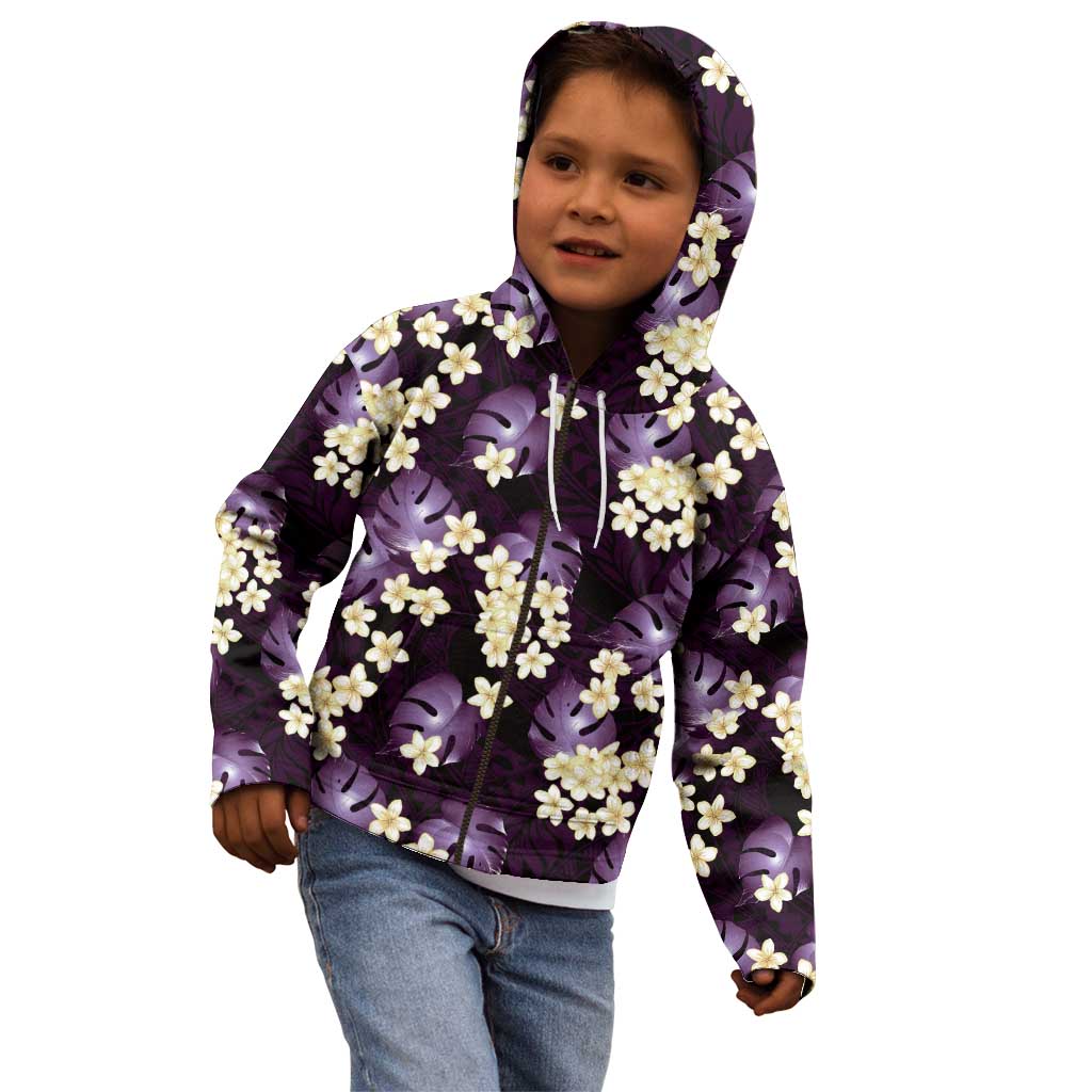 Purple Tropical Hawaii Kid Hoodie Seamless Monstera Plumeria Hawaiian Pattern LT14 - Polynesian Pride
