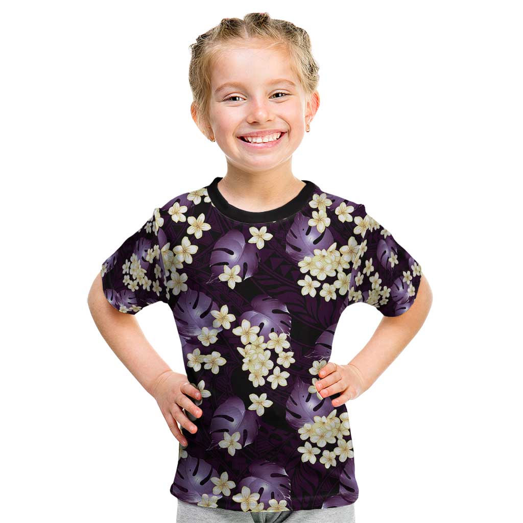 Purple Tropical Hawaii Kid T Shirt Seamless Monstera Plumeria Hawaiian Pattern LT14 Purple - Polynesian Pride