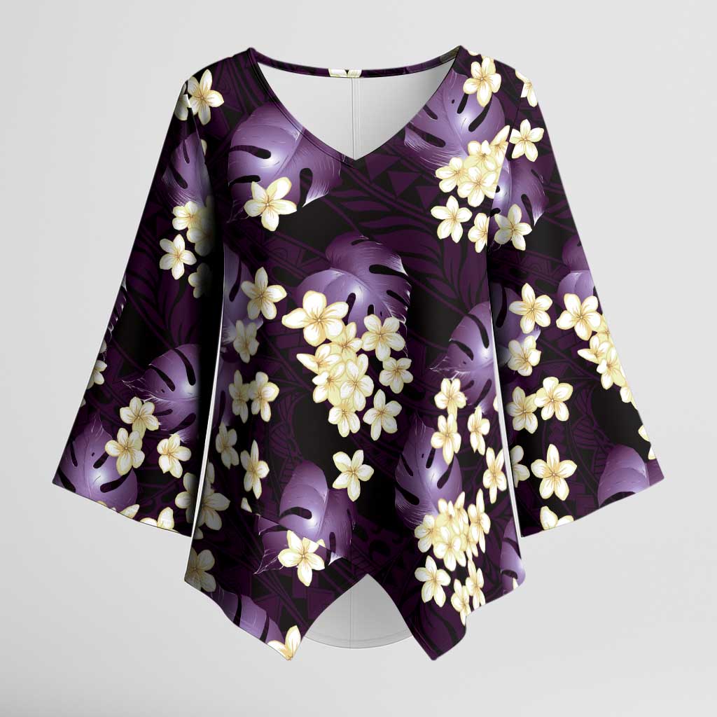 Purple Tropical Hawaii Kimono Sleeve Blouse Seamless Monstera Plumeria Hawaiian Pattern - Polynesian Pride