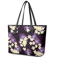 Purple Tropical Hawaii Leather Tote Bag Seamless Monstera Plumeria Hawaiian Pattern LT14 - Polynesian Pride
