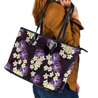 Purple Tropical Hawaii Leather Tote Bag Seamless Monstera Plumeria Hawaiian Pattern LT14 - Polynesian Pride