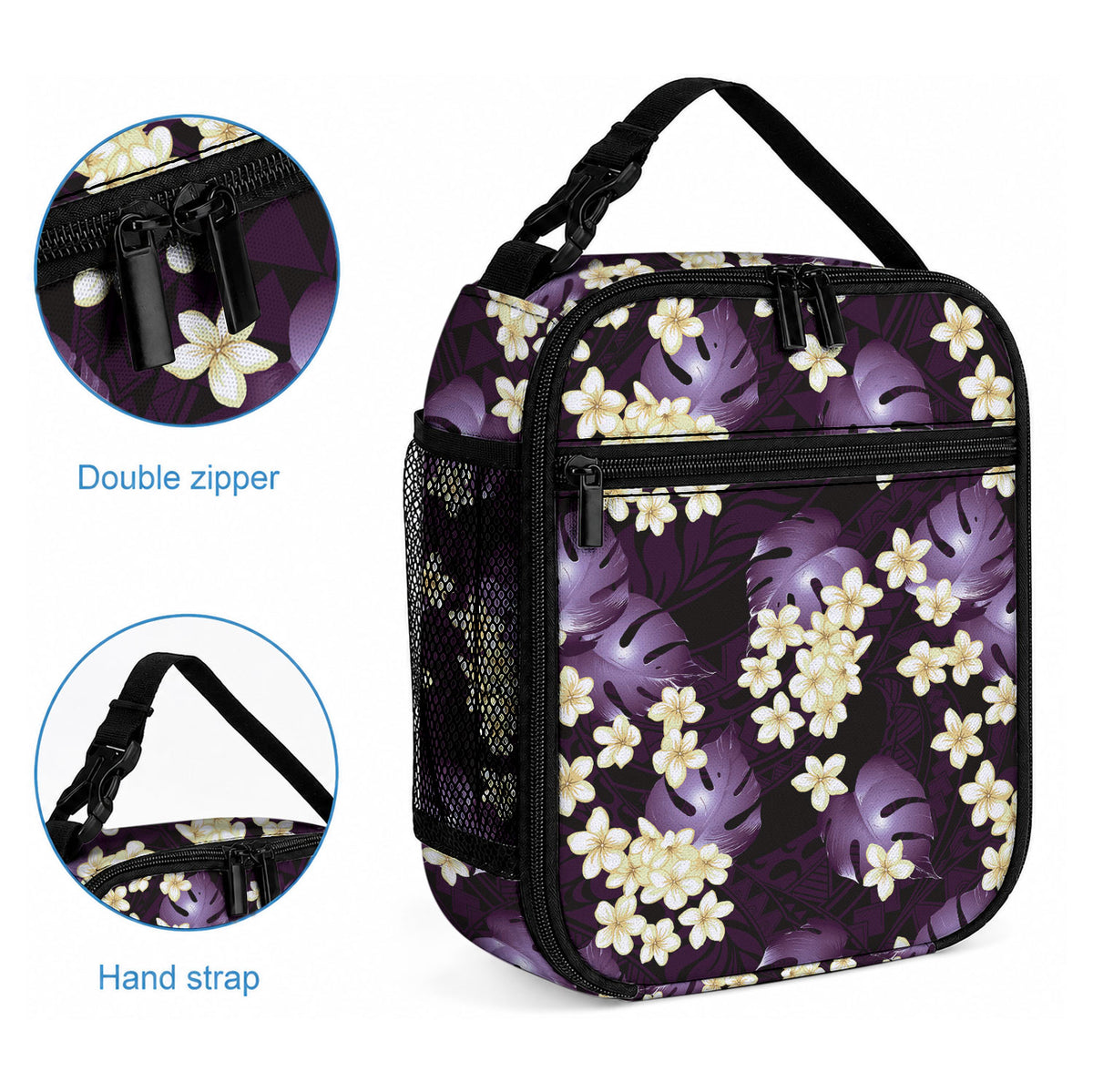Purple Tropical Hawaii Lunch Bag Seamless Monstera Plumeria Hawaiian Pattern