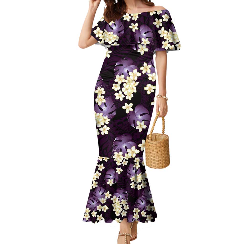 Purple Tropical Hawaii Mermaid Dress Seamless Monstera Plumeria Hawaiian Pattern LT14 Women Purple - Polynesian Pride