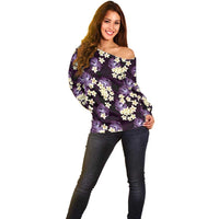 Purple Tropical Hawaii Off Shoulder Sweater Seamless Monstera Plumeria Hawaiian Pattern - Polynesian Pride