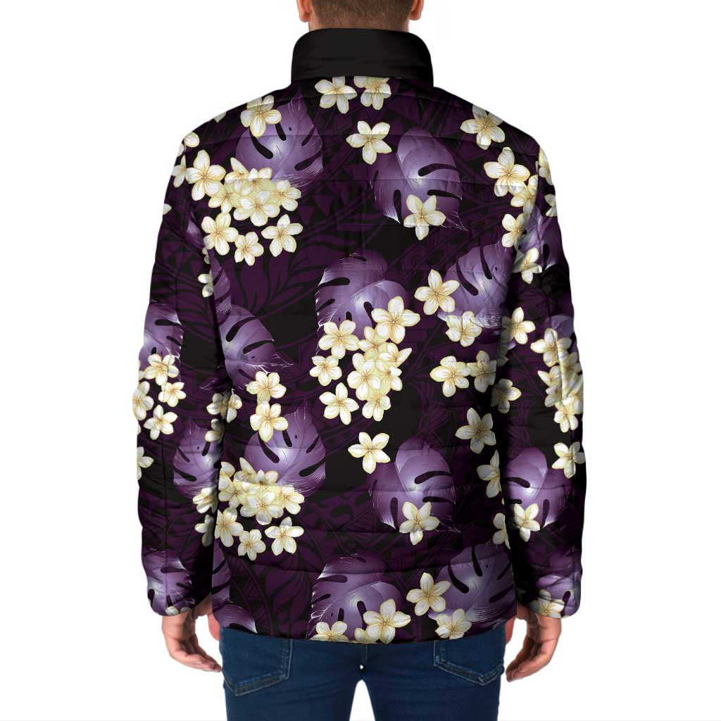 Purple Tropical Hawaii Padded Jacket Seamless Monstera Plumeria Hawaiian Pattern - Polynesian Pride