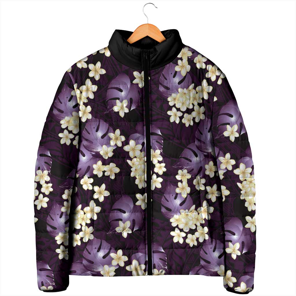 Purple Tropical Hawaii Padded Jacket Seamless Monstera Plumeria Hawaiian Pattern - Polynesian Pride