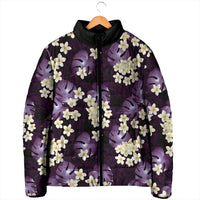 Purple Tropical Hawaii Padded Jacket Seamless Monstera Plumeria Hawaiian Pattern - Polynesian Pride