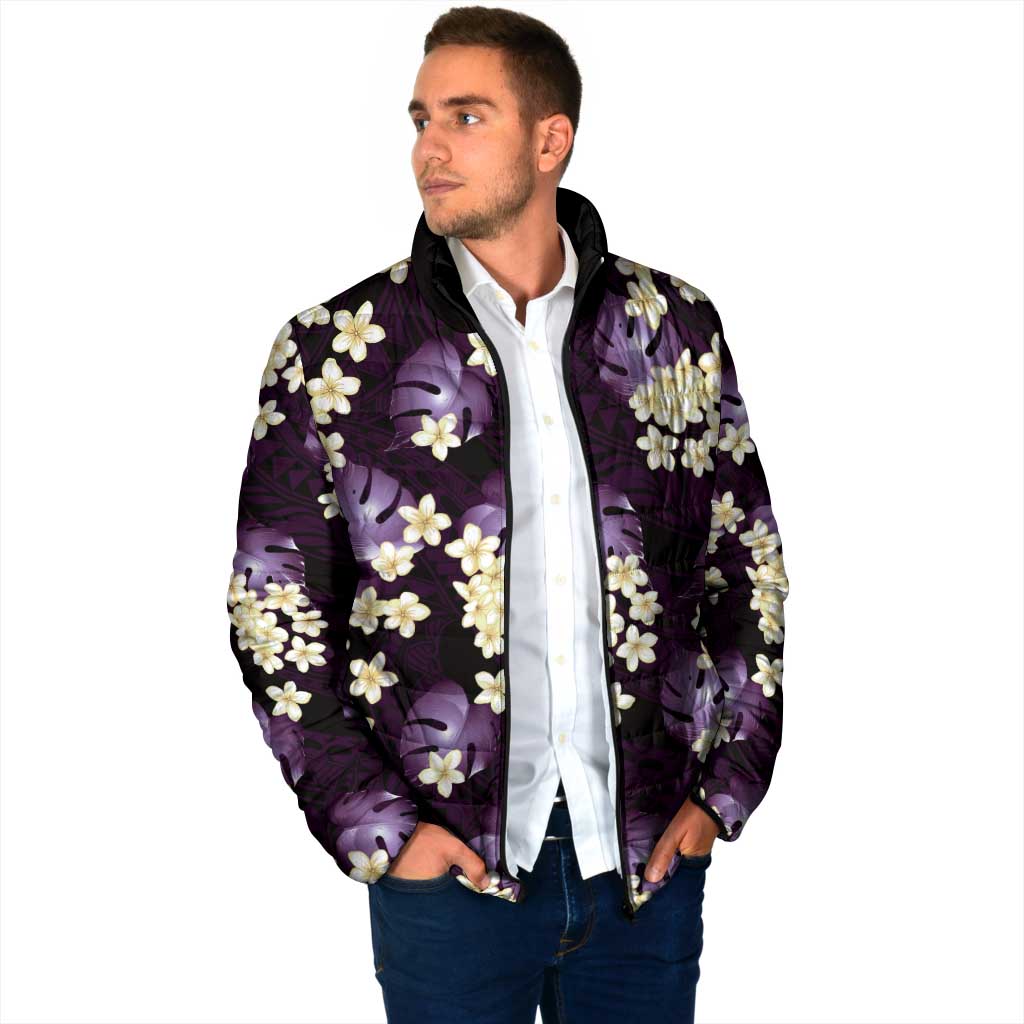 Purple Tropical Hawaii Padded Jacket Seamless Monstera Plumeria Hawaiian Pattern - Polynesian Pride