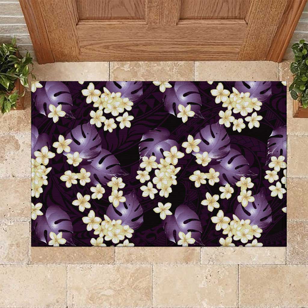 Purple Tropical Hawaii Rubber Doormat Seamless Monstera Plumeria Hawaiian Pattern - Polynesian Pride