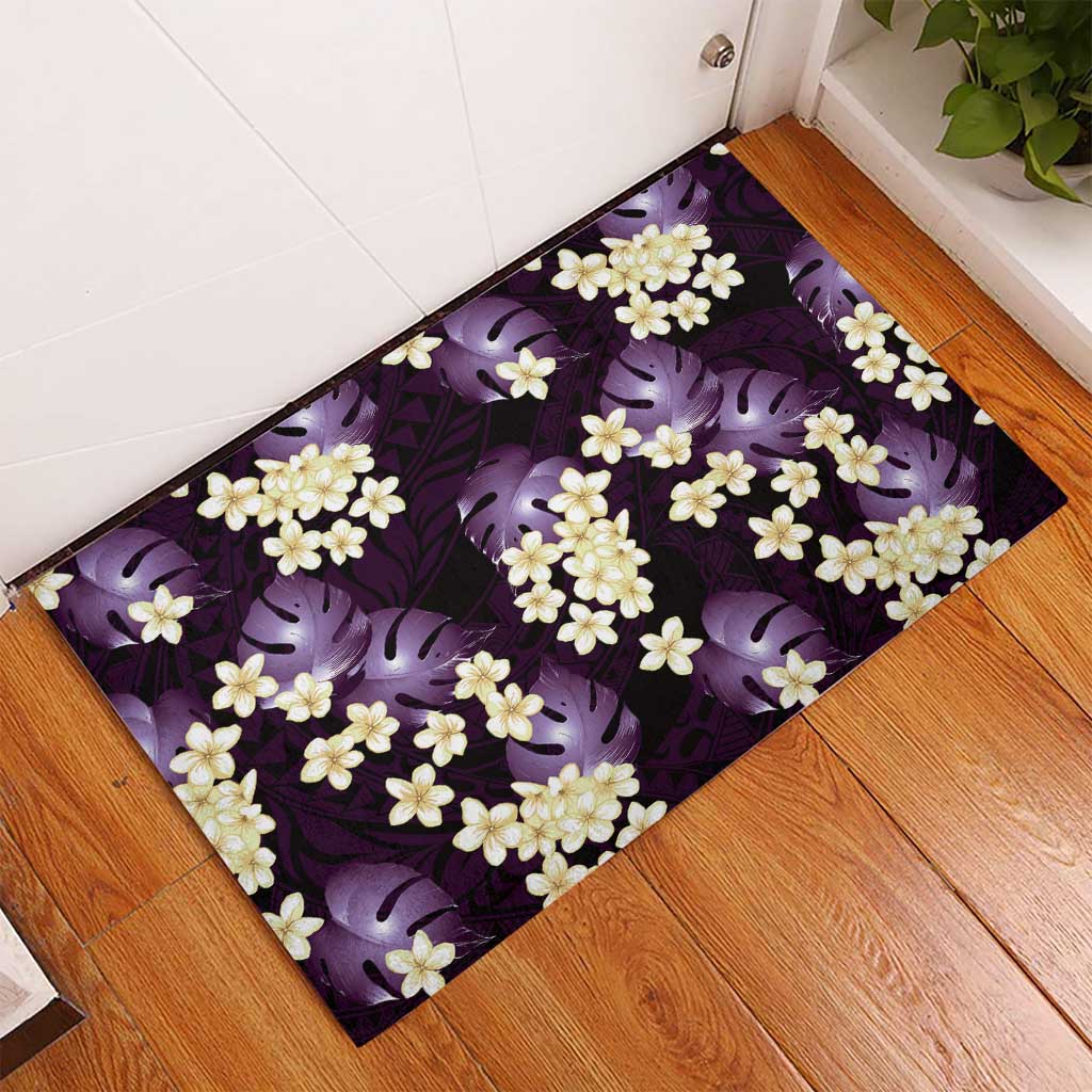 Purple Tropical Hawaii Rubber Doormat Seamless Monstera Plumeria Hawaiian Pattern - Polynesian Pride