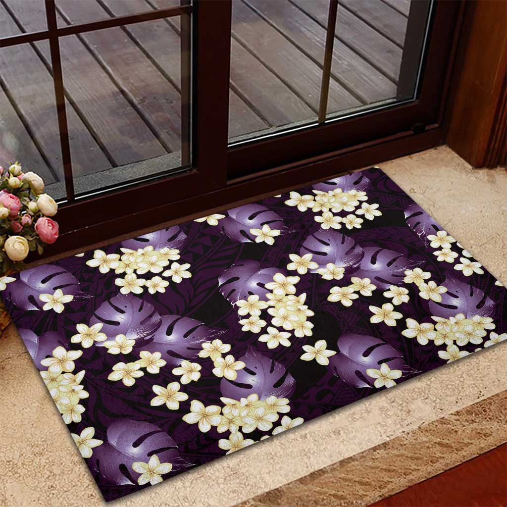 Purple Tropical Hawaii Rubber Doormat Seamless Monstera Plumeria Hawaiian Pattern - Polynesian Pride