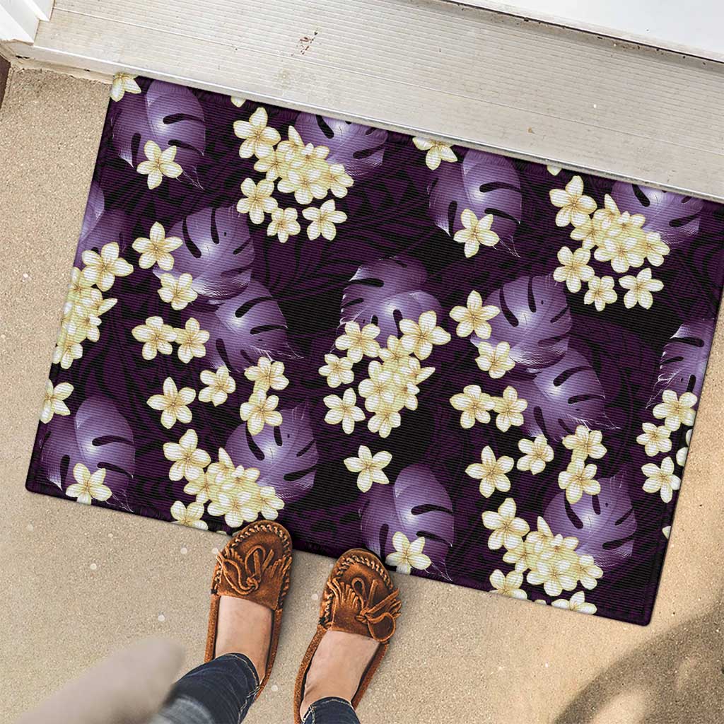 Purple Tropical Hawaii Rubber Doormat Seamless Monstera Plumeria Hawaiian Pattern - Polynesian Pride