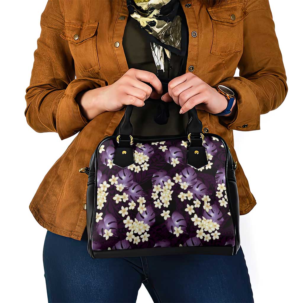 Purple Tropical Hawaii Shoulder Handbag Seamless Monstera Plumeria Hawaiian Pattern - Polynesian Pride