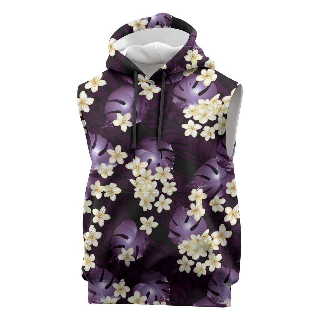 Purple Tropical Hawaii Sleeveless Hoodie Seamless Monstera Plumeria Hawaiian Pattern - Polynesian Pride