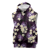 Purple Tropical Hawaii Sleeveless Hoodie Seamless Monstera Plumeria Hawaiian Pattern - Polynesian Pride