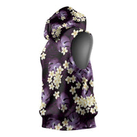 Purple Tropical Hawaii Sleeveless Hoodie Seamless Monstera Plumeria Hawaiian Pattern - Polynesian Pride