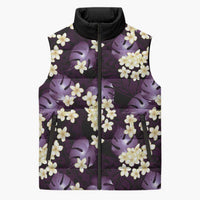 Purple Tropical Hawaii Sleeveless Puffer Jacket Seamless Monstera Plumeria Hawaiian Pattern - Polynesian Pride