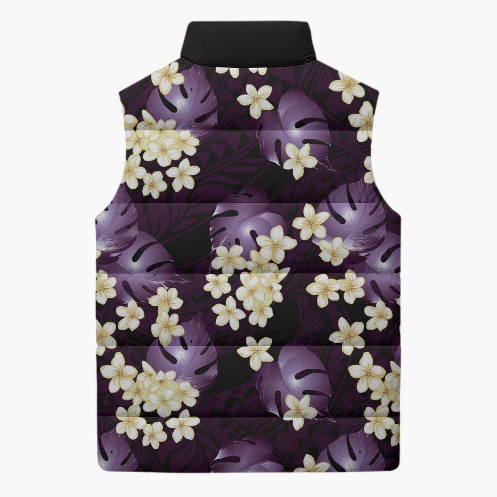 Purple Tropical Hawaii Sleeveless Puffer Jacket Seamless Monstera Plumeria Hawaiian Pattern - Polynesian Pride