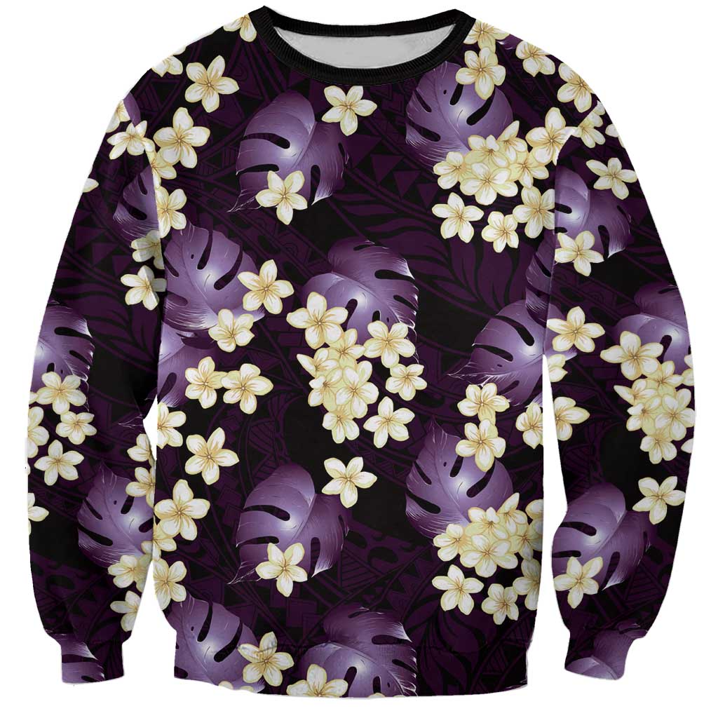 Purple Tropical Hawaii Sweatshirt Seamless Monstera Plumeria Hawaiian Pattern - Polynesian Pride