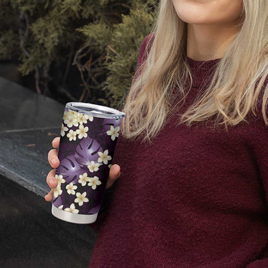 Purple Tropical Hawaii Tumbler Cup Seamless Monstera Plumeria Hawaiian Pattern - Polynesian Pride