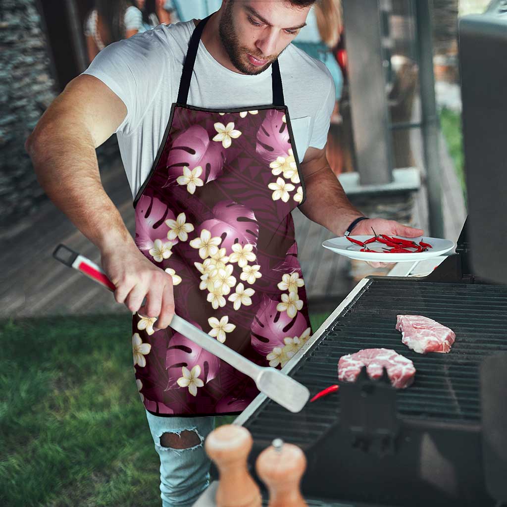 Pink Tropical Hawaii Apron Seamless Monstera Plumeria Hawaiian Pattern - Polynesian Pride