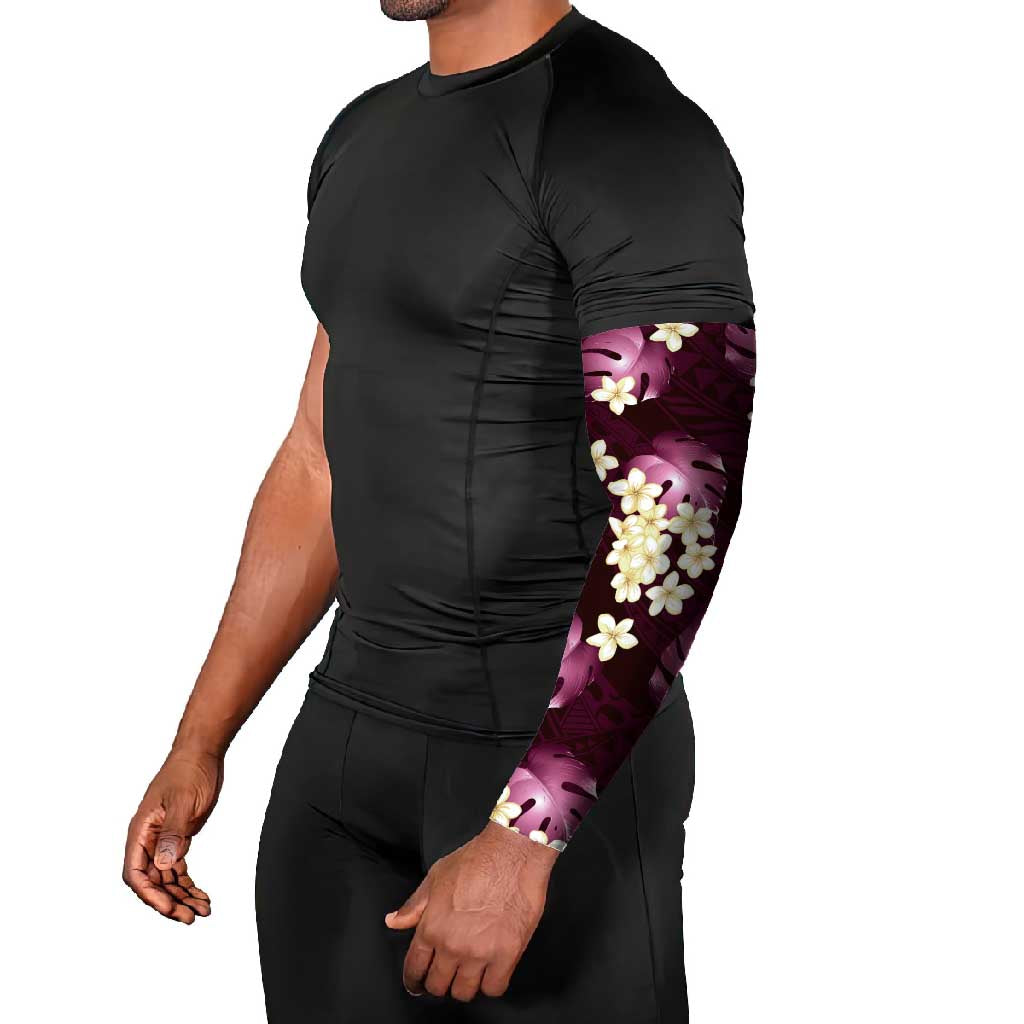 Pink Tropical Hawaii Arm Sleeves Seamless Monstera Plumeria Hawaiian Pattern - Polynesian Pride