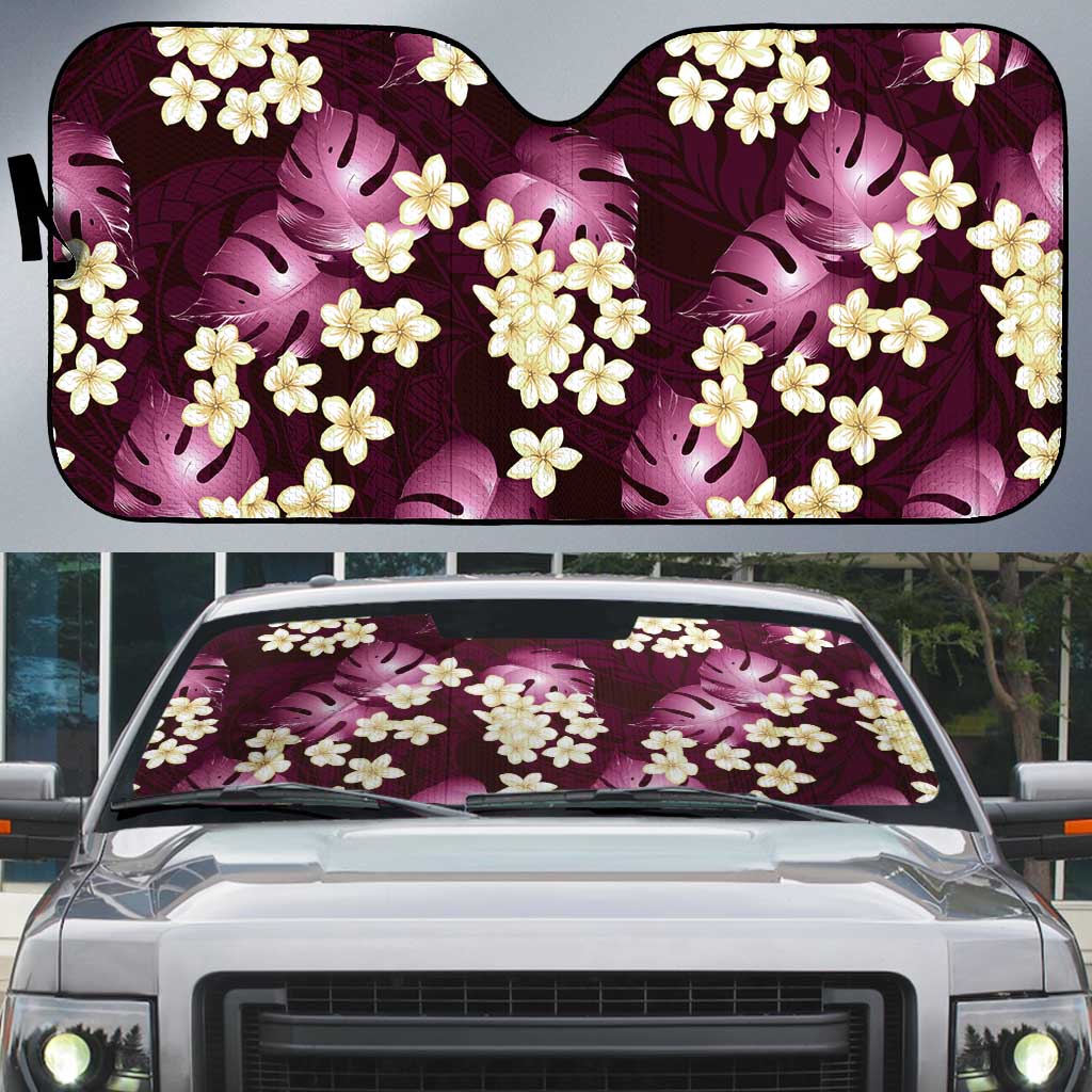 Pink Tropical Hawaii Auto Sun Shade Seamless Monstera Plumeria Hawaiian Pattern - Polynesian Pride