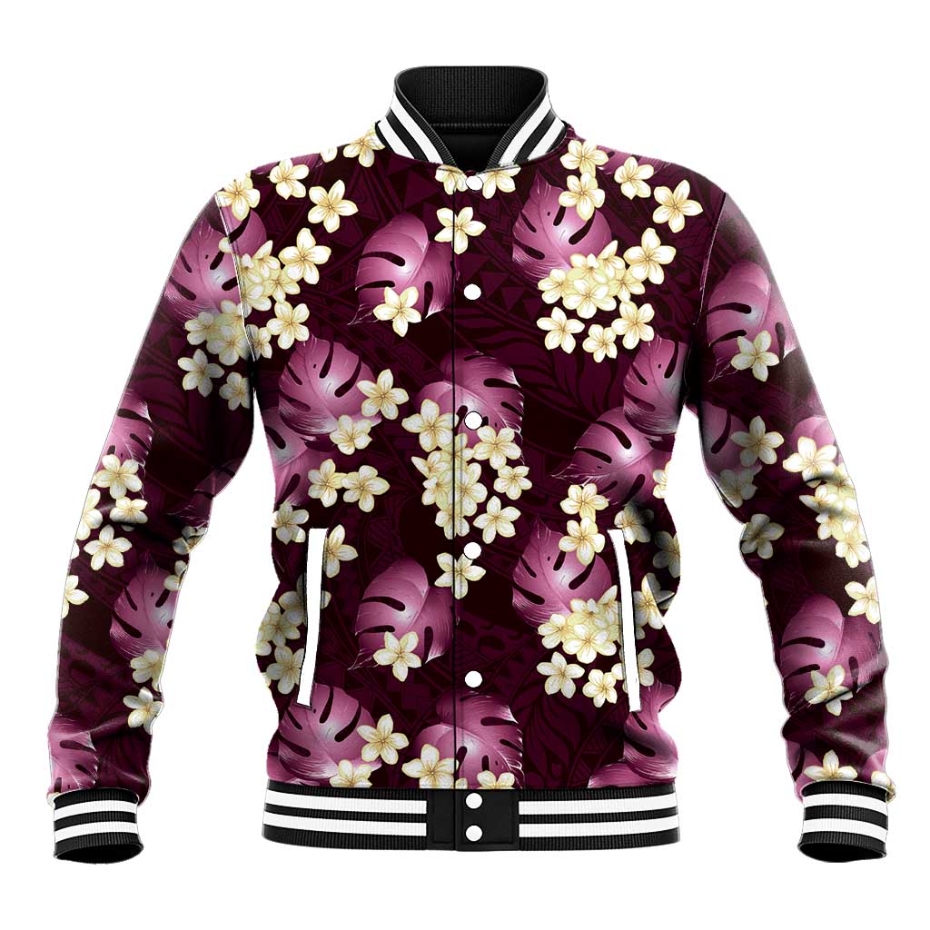 Pink Tropical Hawaii Baseball Jacket Seamless Monstera Plumeria Hawaiian Pattern - Polynesian Pride