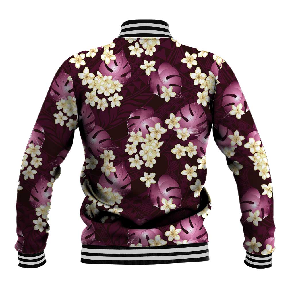 Pink Tropical Hawaii Baseball Jacket Seamless Monstera Plumeria Hawaiian Pattern - Polynesian Pride
