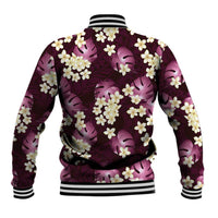 Pink Tropical Hawaii Baseball Jacket Seamless Monstera Plumeria Hawaiian Pattern - Polynesian Pride