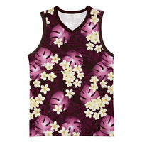 Pink Tropical Hawaii Basketball Jersey Seamless Monstera Plumeria Hawaiian Pattern - Polynesian Pride