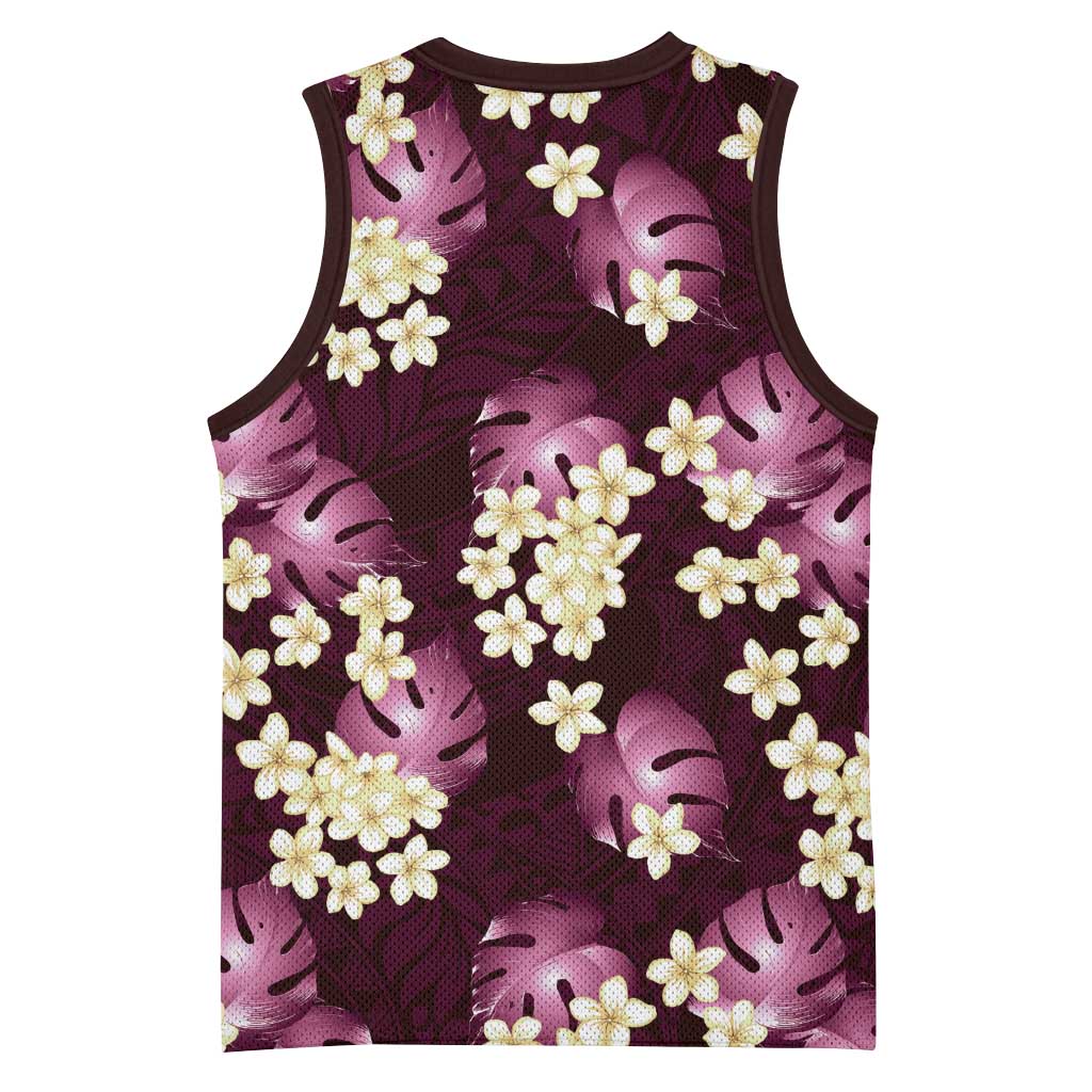 Pink Tropical Hawaii Basketball Jersey Seamless Monstera Plumeria Hawaiian Pattern - Polynesian Pride