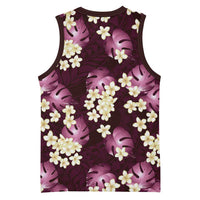 Pink Tropical Hawaii Basketball Jersey Seamless Monstera Plumeria Hawaiian Pattern - Polynesian Pride