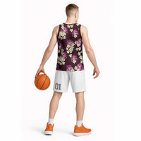 Pink Tropical Hawaii Basketball Jersey Seamless Monstera Plumeria Hawaiian Pattern - Polynesian Pride