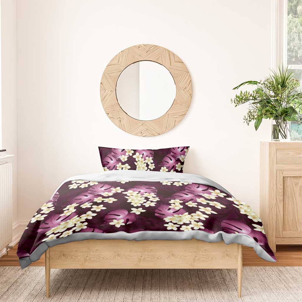 Pink Tropical Hawaii Bedding Set Seamless Monstera Plumeria Hawaiian Pattern - Polynesian Pride