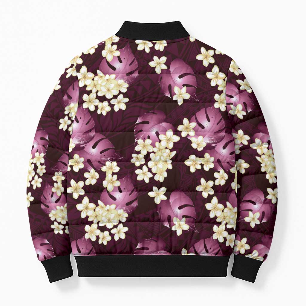 Pink Tropical Hawaii Bomber Puffer Jacket Seamless Monstera Plumeria Hawaiian Pattern - Polynesian Pride