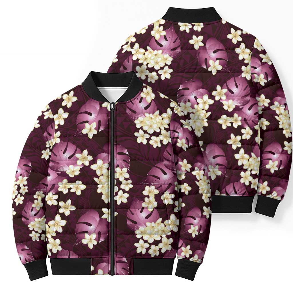 Pink Tropical Hawaii Bomber Puffer Jacket Seamless Monstera Plumeria Hawaiian Pattern - Polynesian Pride
