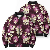 Pink Tropical Hawaii Bomber Puffer Jacket Seamless Monstera Plumeria Hawaiian Pattern - Polynesian Pride