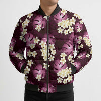 Pink Tropical Hawaii Bomber Puffer Jacket Seamless Monstera Plumeria Hawaiian Pattern - Polynesian Pride