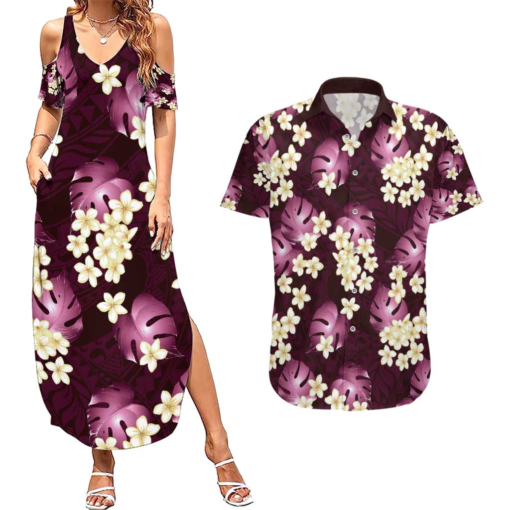 Pink Tropical Hawaii Couples Matching Summer Maxi Dress and Hawaiian Shirt Seamless Monstera Plumeria Hawaiian Pattern LT14 Pink - Polynesian Pride