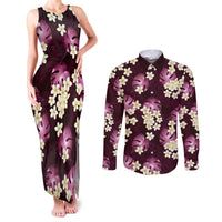 Pink Tropical Hawaii Couples Matching Tank Maxi Dress and Long Sleeve Button Shirt Seamless Monstera Plumeria Hawaiian Pattern - Polynesian Pride