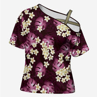 Pink Tropical Hawaii Cross Shoulder Shirt Seamless Monstera Plumeria Hawaiian Pattern - Polynesian Pride