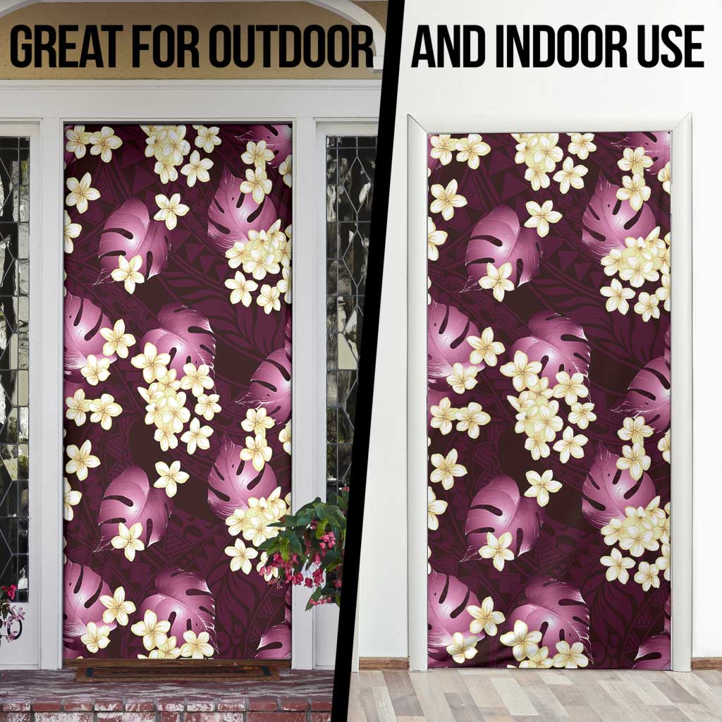 Pink Tropical Hawaii Door Cover Seamless Monstera Plumeria Hawaiian Pattern - Polynesian Pride