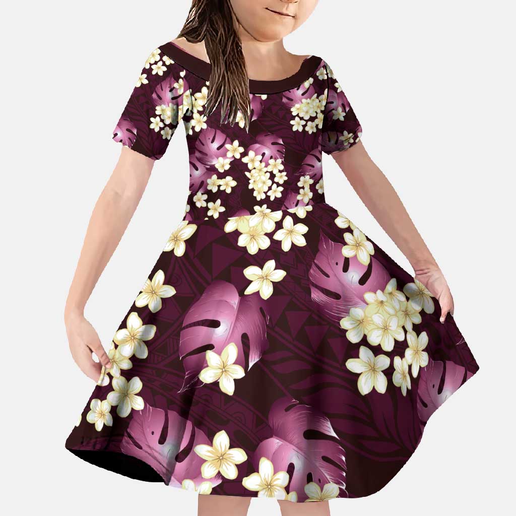 Pink Tropical Hawaii Family Matching Long Sleeve Bodycon Dress and Hawaiian Shirt Seamless Monstera Plumeria Hawaiian Pattern LT14 Daughter's Dress Pink - Polynesian Pride