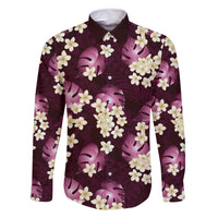 Pink Tropical Hawaii Family Matching Long Sleeve Bodycon Dress and Hawaiian Shirt Seamless Monstera Plumeria Hawaiian Pattern LT14 Dad's Shirt - Long Sleeve Pink - Polynesian Pride