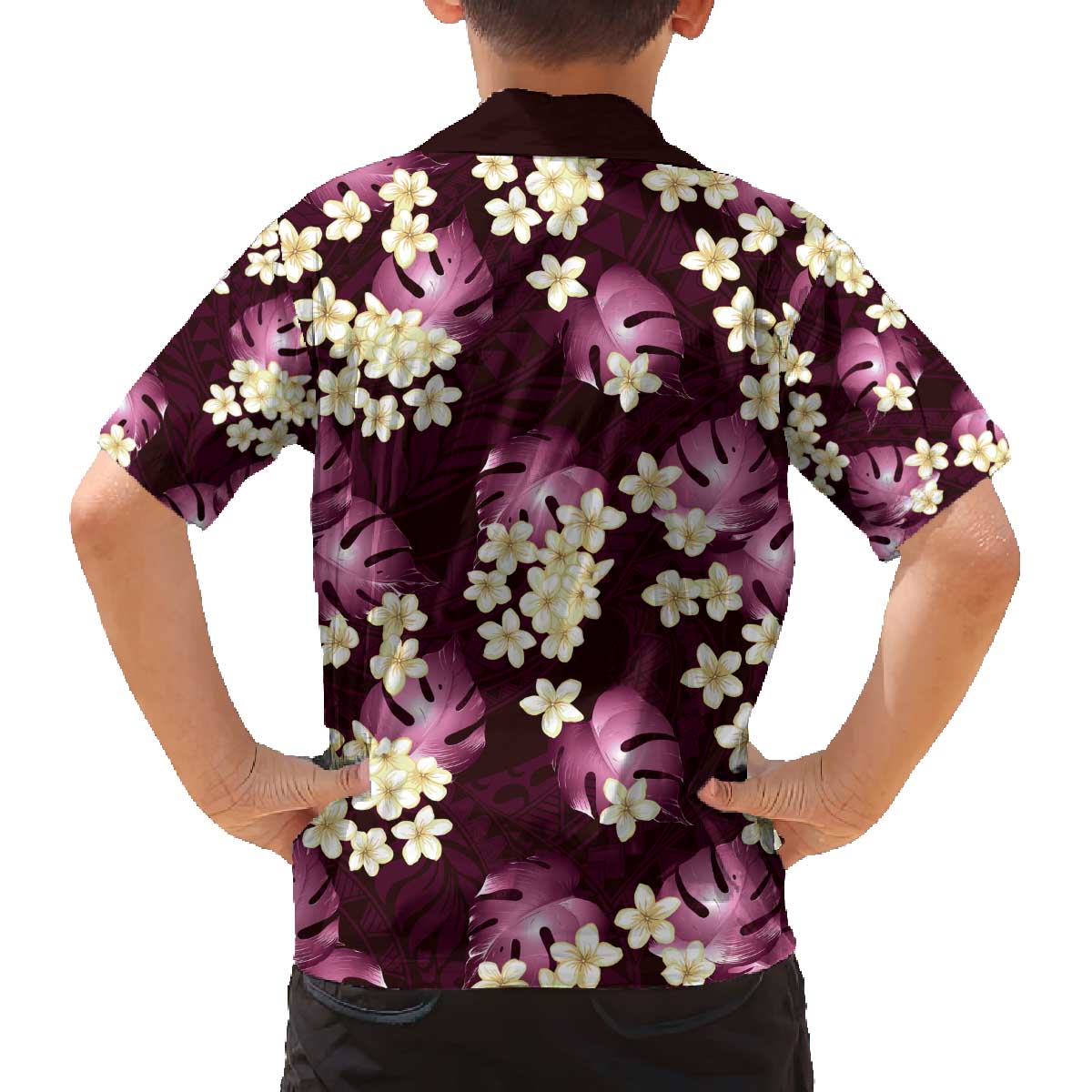 Pink Tropical Hawaii Family Matching Off The Shoulder Long Sleeve Dress and Hawaiian Shirt Seamless Monstera Plumeria Hawaiian Pattern LT14 - Polynesian Pride