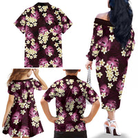 Pink Tropical Hawaii Family Matching Off The Shoulder Long Sleeve Dress and Hawaiian Shirt Seamless Monstera Plumeria Hawaiian Pattern LT14 - Polynesian Pride