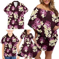 Pink Tropical Hawaii Family Matching Off Shoulder Short Dress and Hawaiian Shirt Seamless Monstera Plumeria Hawaiian Pattern LT14 - Polynesian Pride